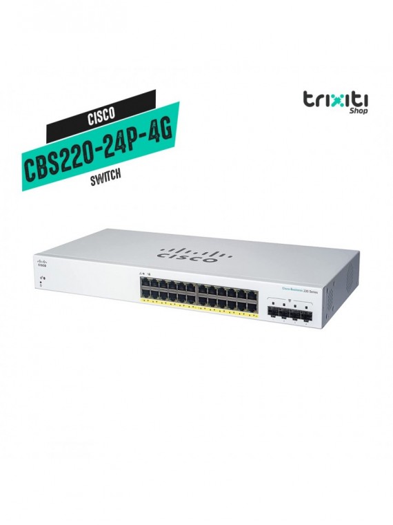 Switch - Cisco - Small Business CBS220-24P-4G - 24 puertos gigabit PoE + 4 SFP gigabit - 195W