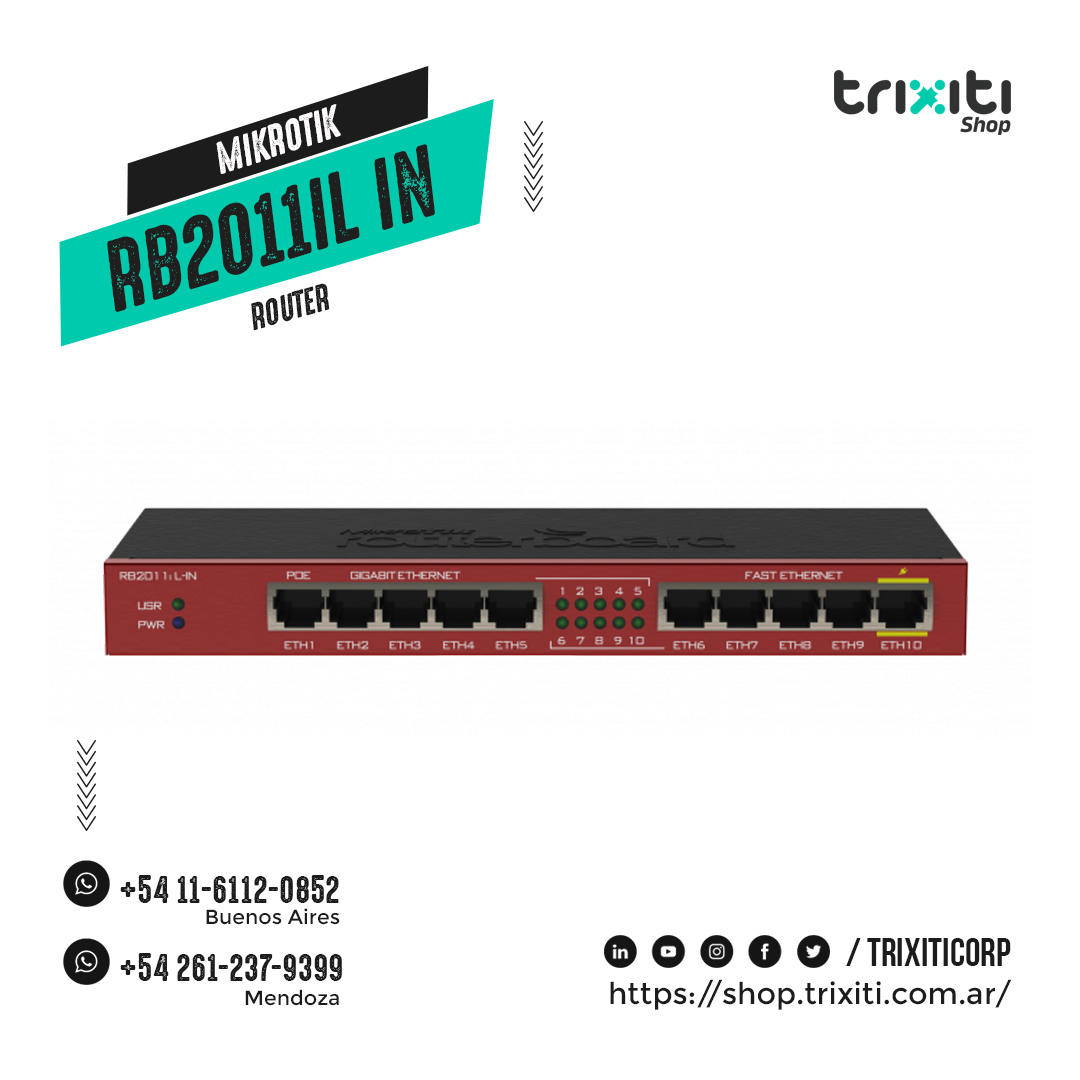 RouterBoard RB2011iL-IN + Level 4 MikroTik routerOS router + switch 10 porte LAN
