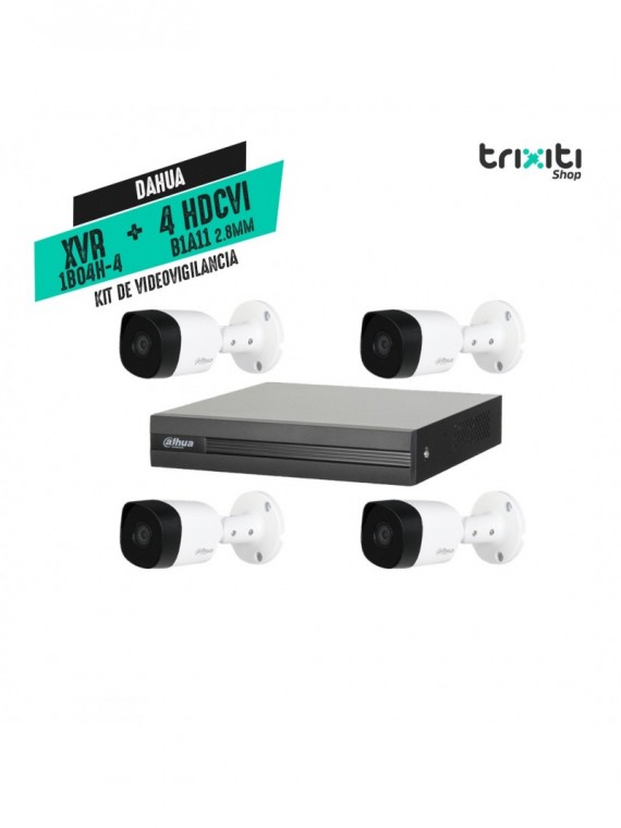 Kit de video vigilancia - Dahua - XVR1B04H-4 + B1A11P Bullet 2.8mm 720p HD x4